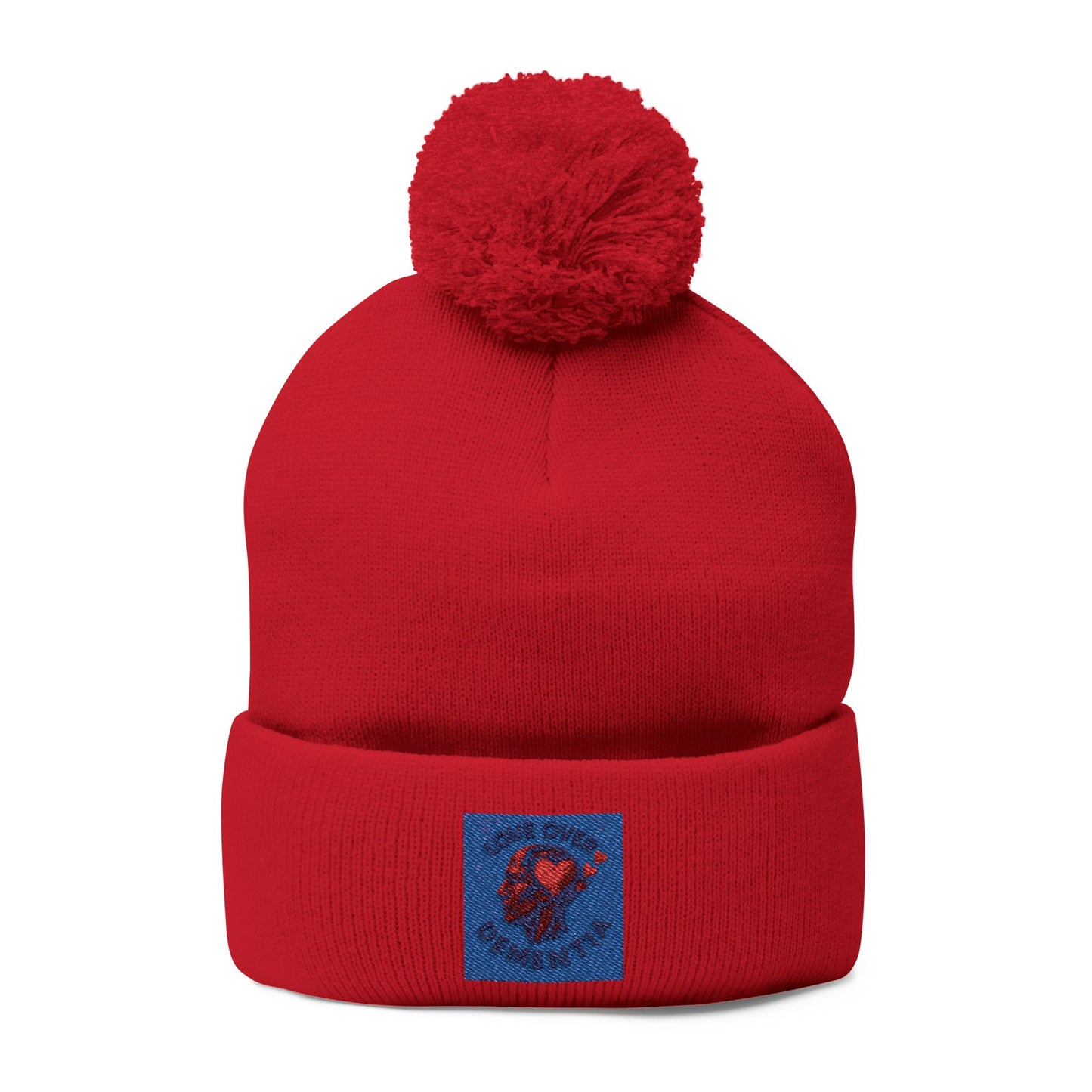 Cozy Pom-Pom Knit Cap with Heart Embroidery, Winter Beanie, Cute Gift for Him or Her, Fashion Accessory, Fall and Winter Style