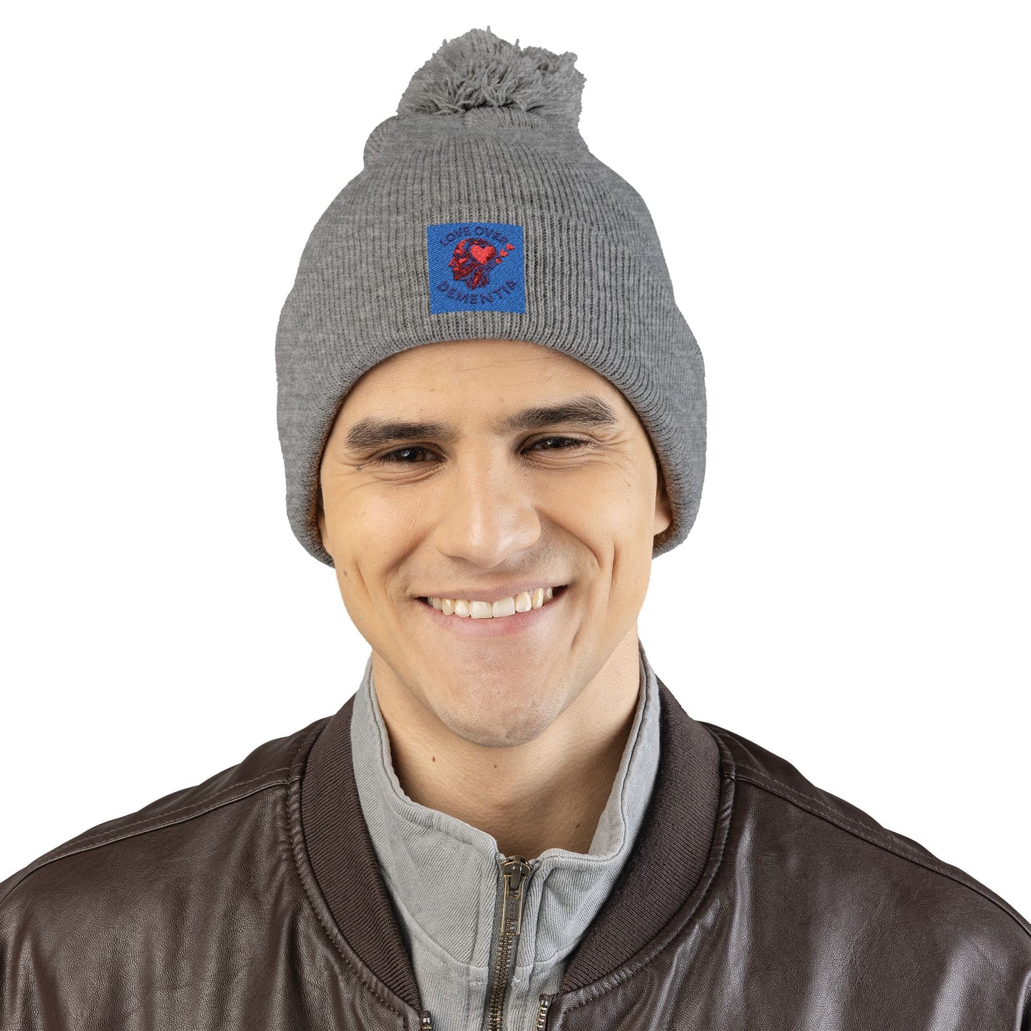 Cozy Pom-Pom Knit Cap with Heart Embroidery, Winter Beanie, Cute Gift for Him or Her, Fashion Accessory, Fall and Winter Style