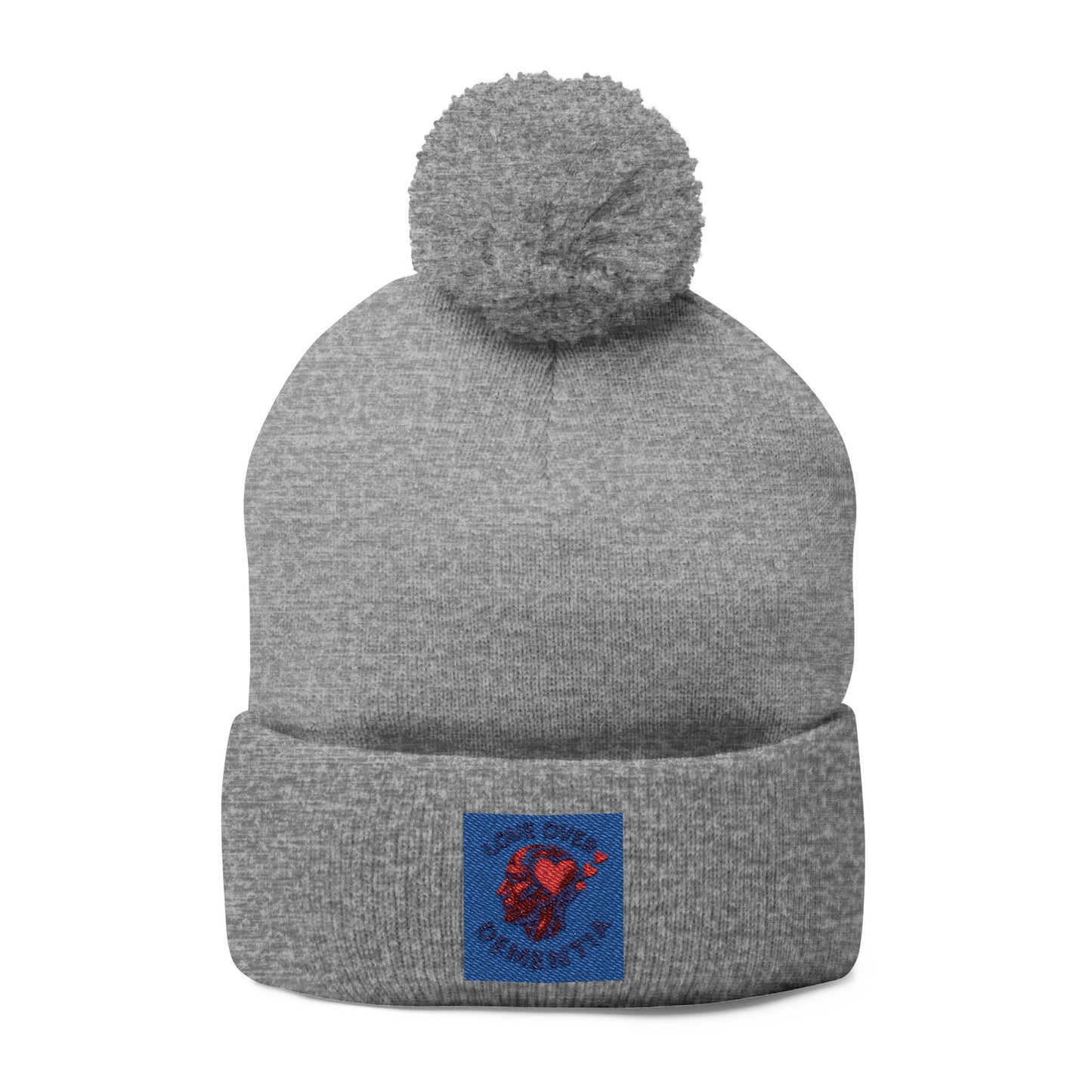 Cozy Pom-Pom Knit Cap with Heart Embroidery, Winter Beanie, Cute Gift for Him or Her, Fashion Accessory, Fall and Winter Style