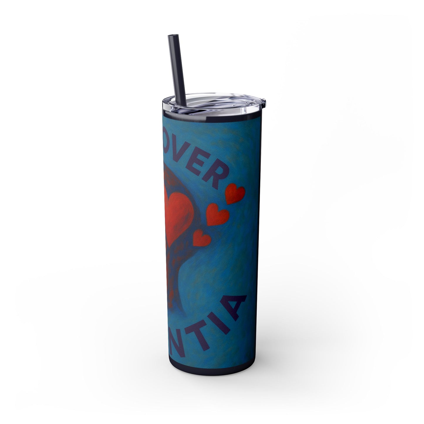 Love Over Dementia Skinny Tumbler, 20oz Travel Mug, Inspirational Gift for Caregivers, Mental Health Awareness, Awareness Fundraiser