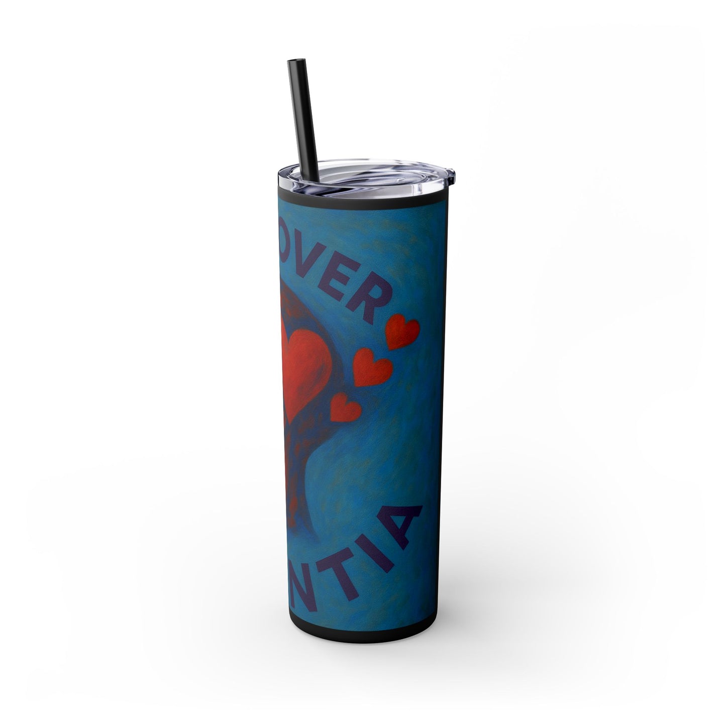 Love Over Dementia Skinny Tumbler, 20oz Travel Mug, Inspirational Gift for Caregivers, Mental Health Awareness, Awareness Fundraiser