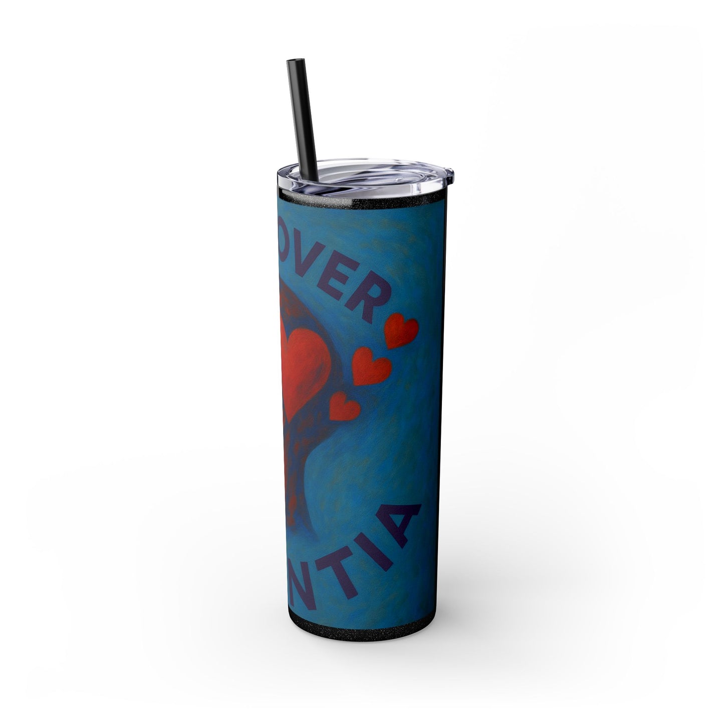 Love Over Dementia Skinny Tumbler, 20oz Travel Mug, Inspirational Gift for Caregivers, Mental Health Awareness, Awareness Fundraiser