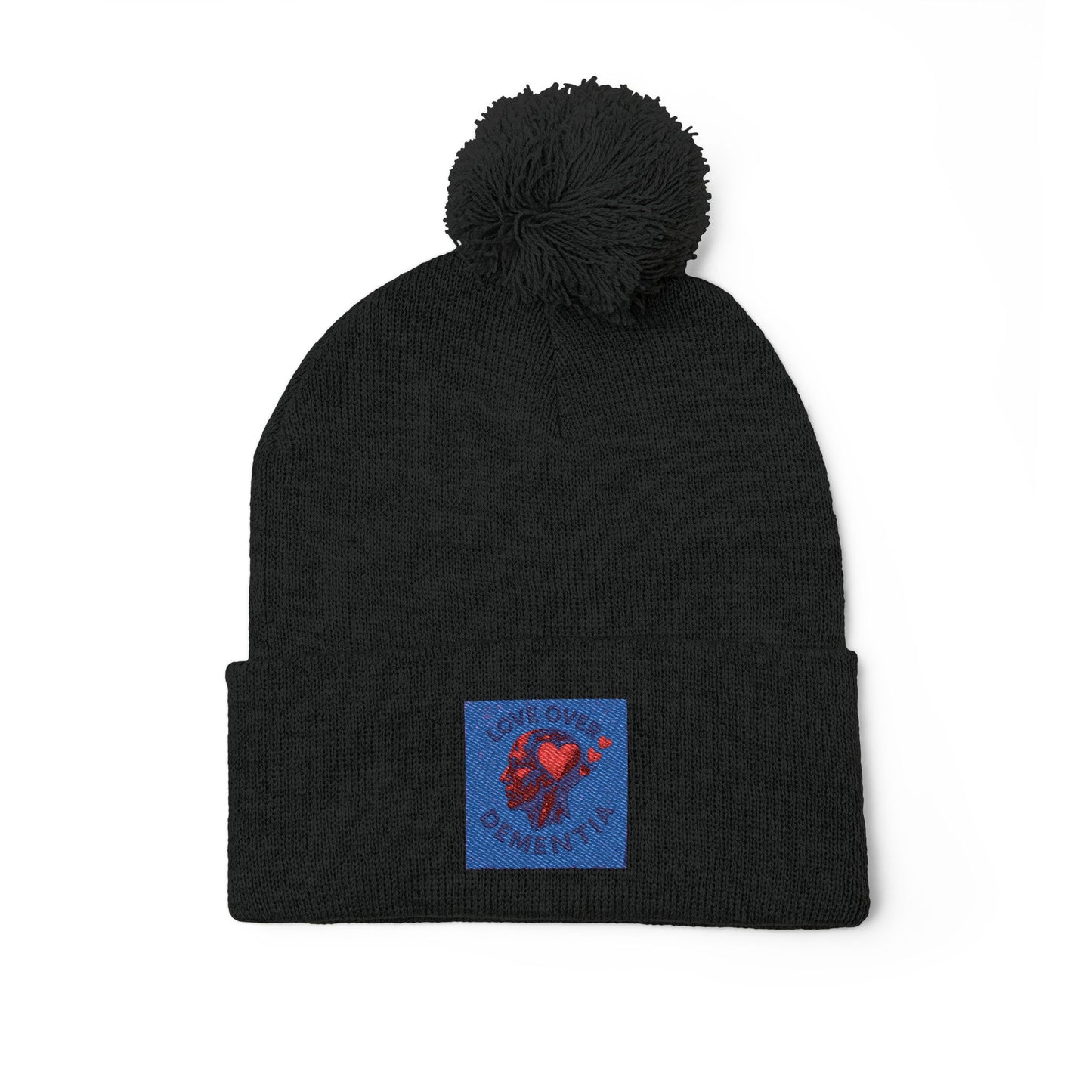 Cozy Pom-Pom Knit Cap with Heart Embroidery, Winter Beanie, Cute Gift for Him or Her, Fashion Accessory, Fall and Winter Style
