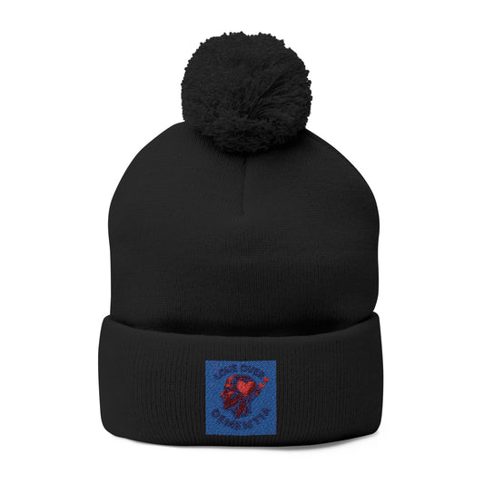 Cozy Pom-Pom Knit Cap with Heart Embroidery, Winter Beanie, Cute Gift for Him or Her, Fashion Accessory, Fall and Winter Style